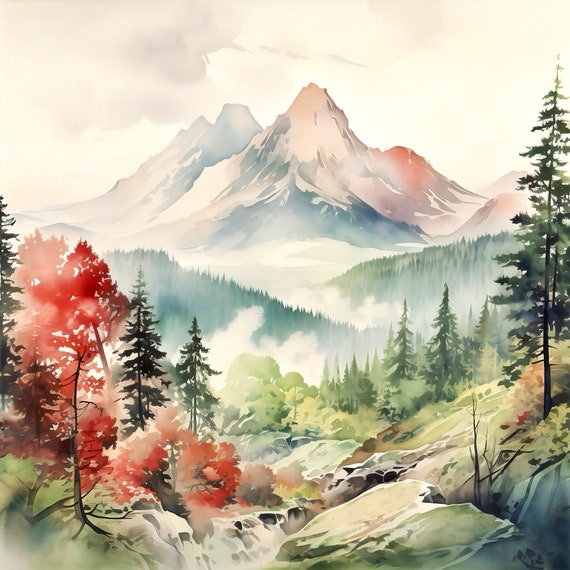 Colorado Art Print Rocky Mountain Wall Art Green And Red Landscape Painting Gift For Mom Scenery Art Home Decor Gift Nature Lover Gift