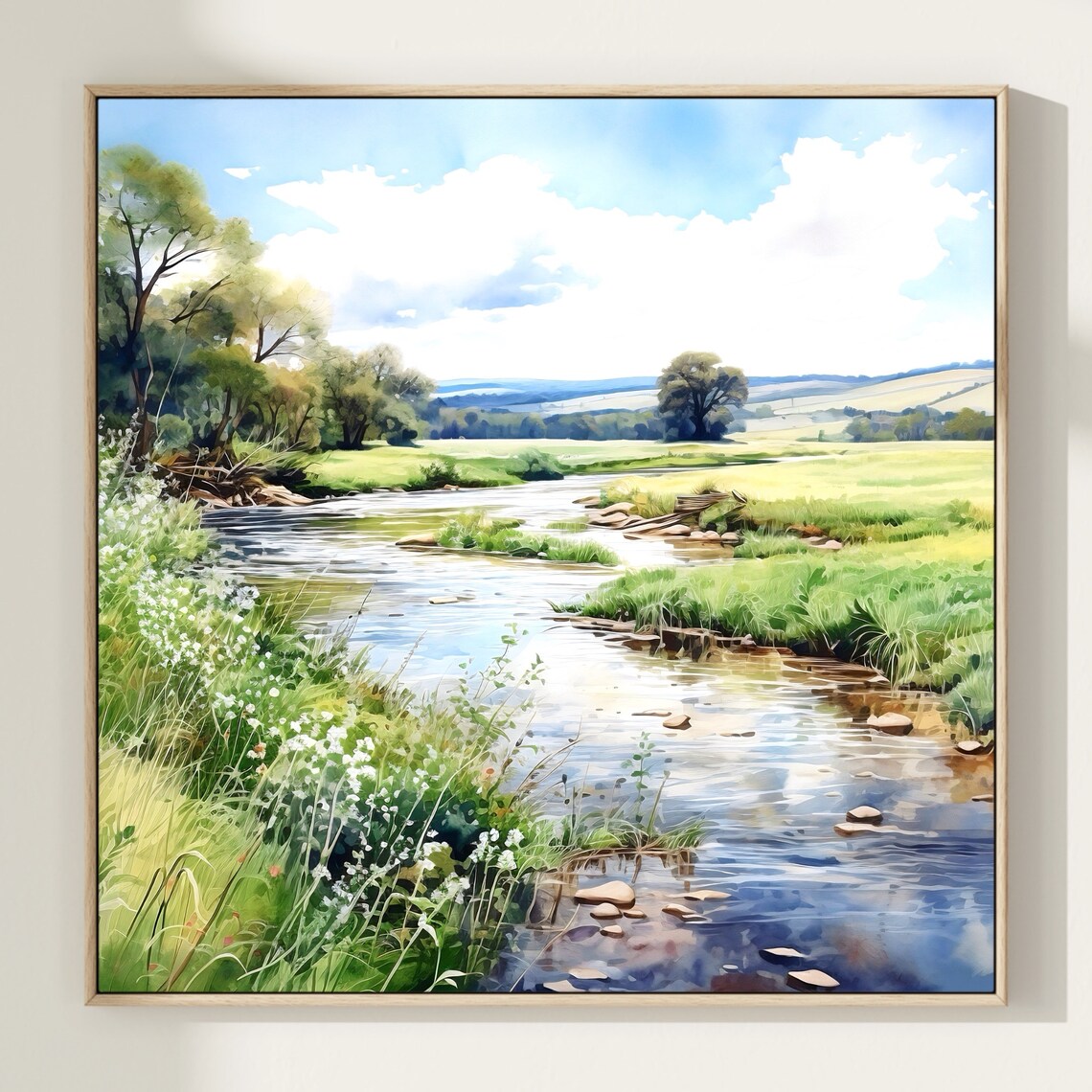 Country River Landscape Watercolor Art Print