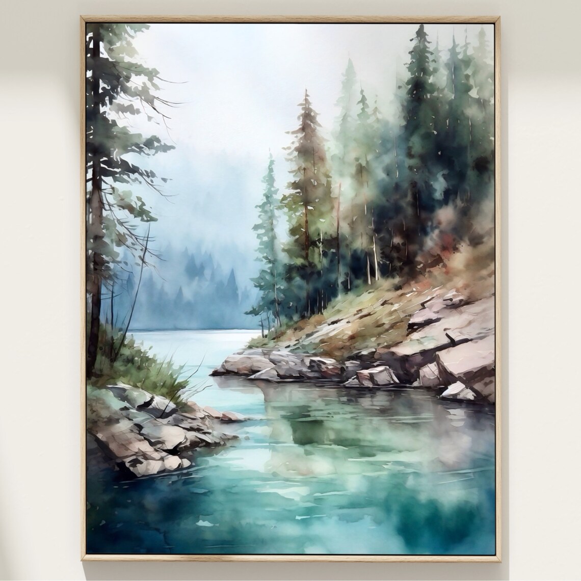Alaska Mountain Lake Watercolor Landscape Art Print