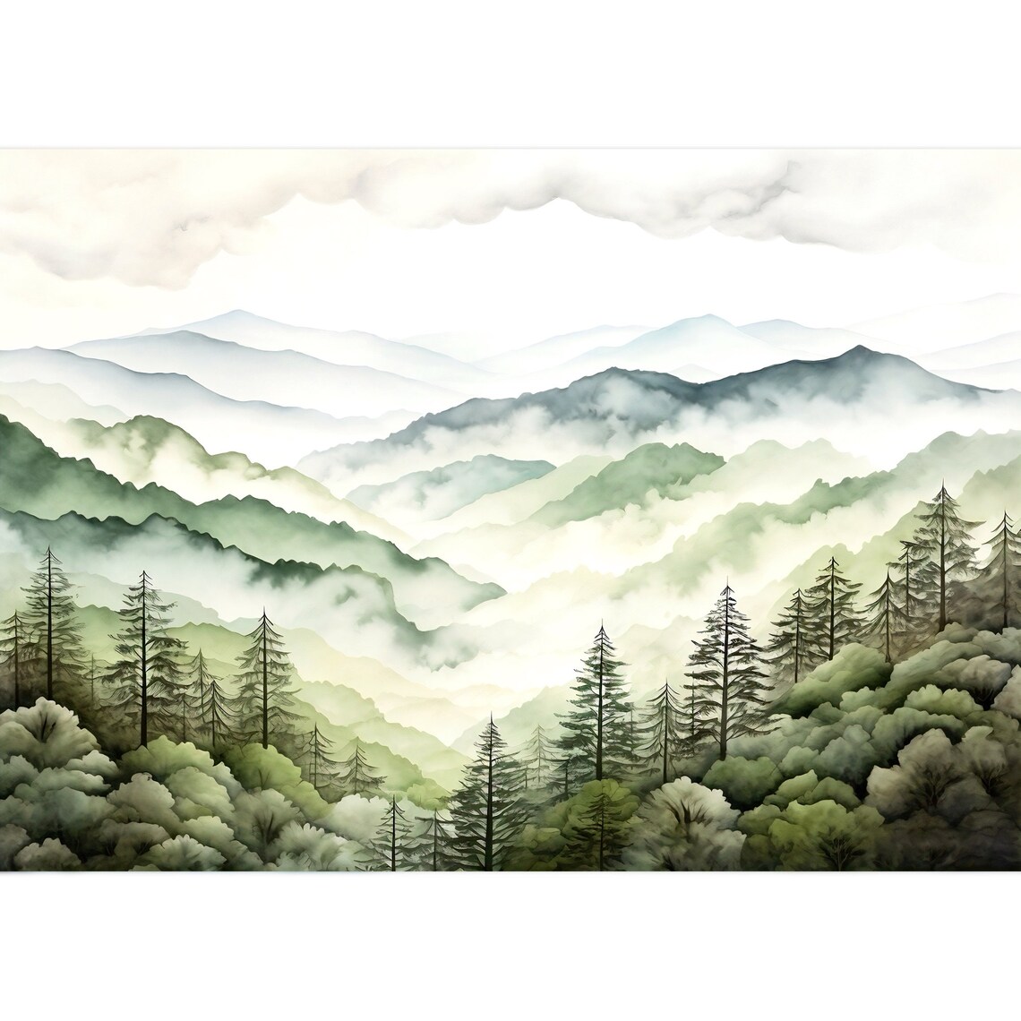 Great Smoky Mountain Watercolor Art Print, Misty Forest - Image 3