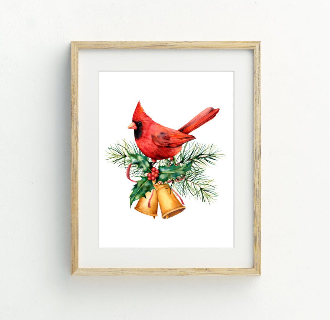 Red Cardinal Christmas Art Print, Holiday Decor