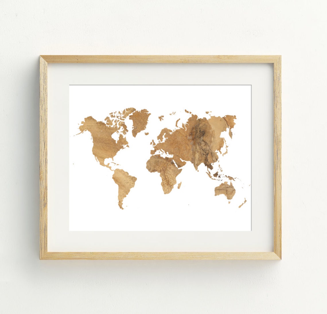 World Map Wood Texture Monochrome Brown Travel Map Decor Wall Art