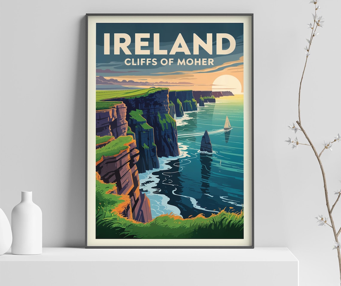 Cliffs of Moher Vintage Travel Poster Print
