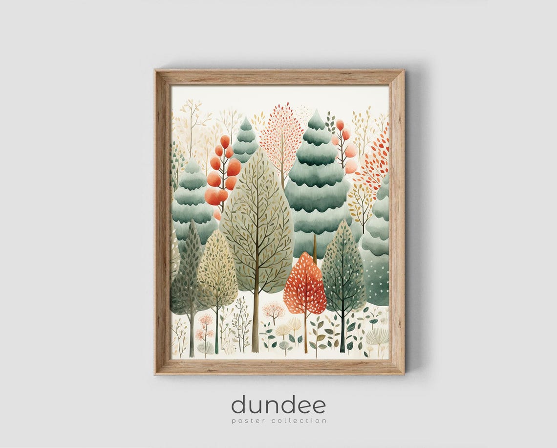 Whimsical Watercolor Forest with Colorful Stylized Trees Poster
