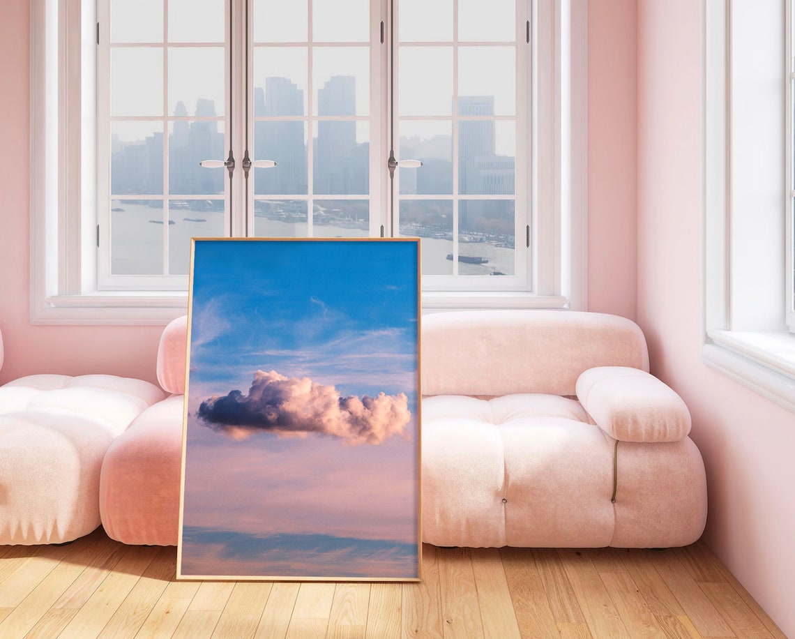 Pink Sunset Cloud Blue Sky Dreamy Pastel Evening Sky Photo Poster - Image 2