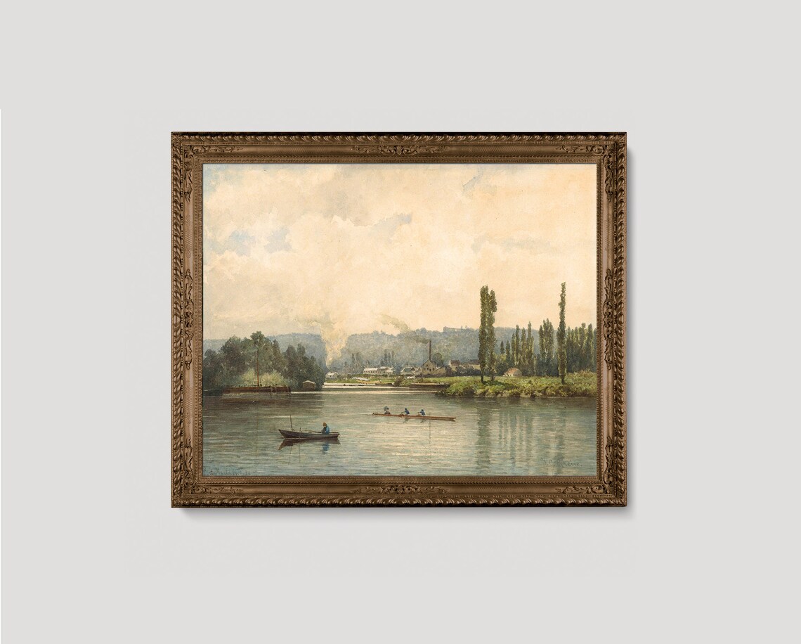 Vintage River Scene With Rowboats And Tall Poplars Lake House Poster - Image 4