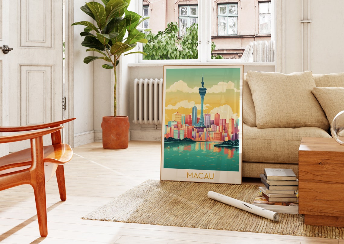 Macau Tower Sunset Skyline Retro Pop Art China Travel Poster - Image 4