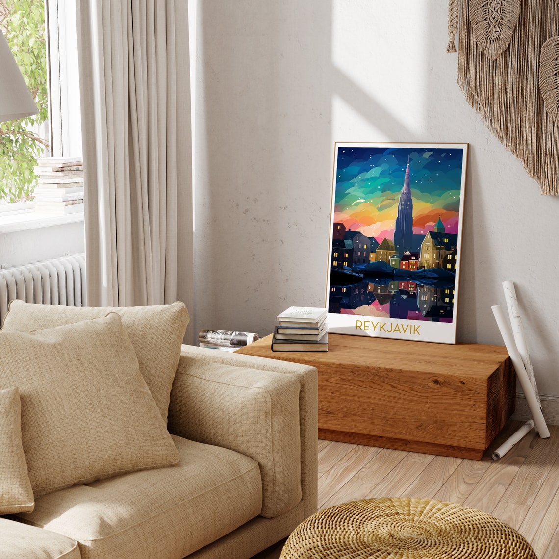 Reykjavik Iceland Starry Night Skyline Colorful Pop Art Travel Poster - Image 3