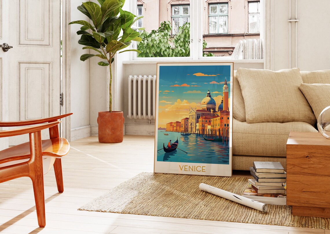 Venice Italy Grand Canal Poster with a Gondola at Golden Hour - Image 4