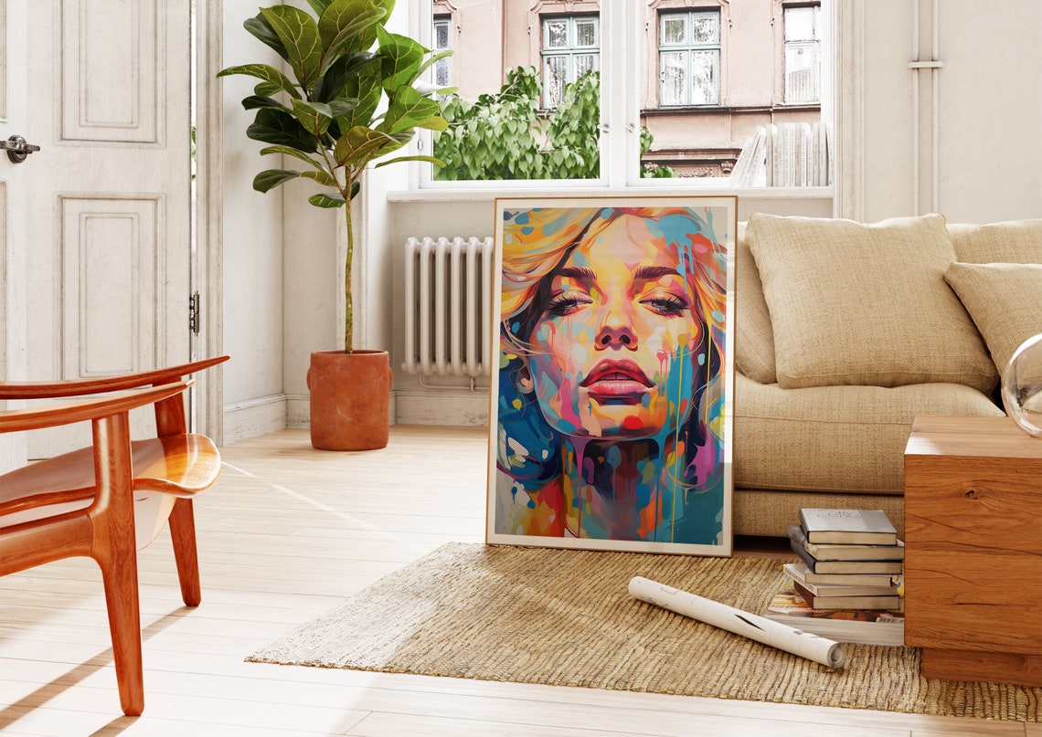 Colorful Paint Drip Woman Pop Art Portrait Maximalist Poster - Image 3