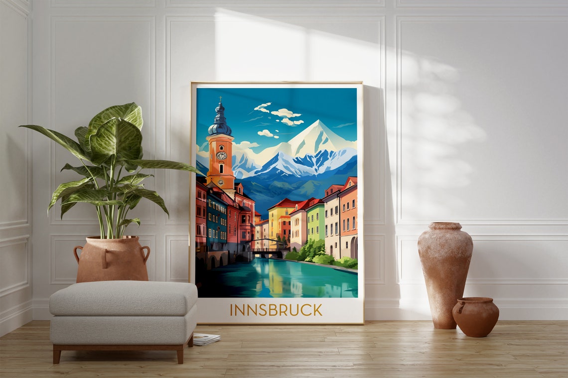 Innsbruck Riverside Old Town Alpine Peaks Austria Travel Poster - Image 2