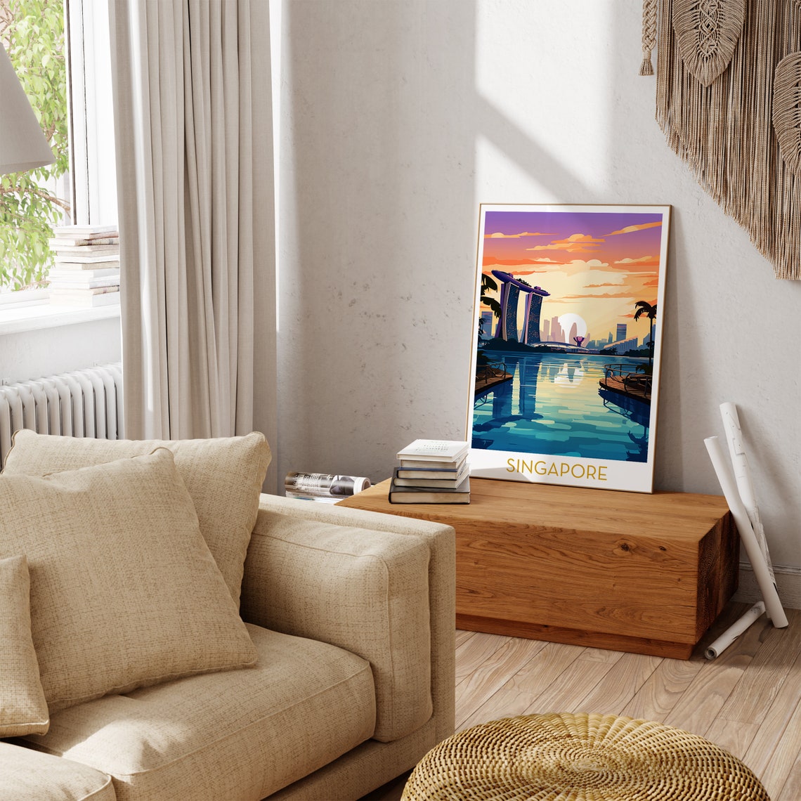 Singapore Marina Bay Sands Sunset Illustration Travel Poster - Image 3