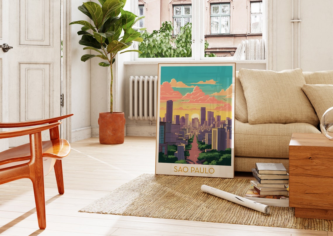 Sao Paulo Brazil Skyline Poster with Paulista Avenue Sunset Clouds - Image 4