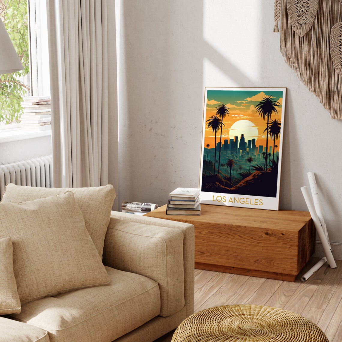 Los Angeles Golden Sunset Palms Retro Skyline Illustration Poster - Image 3