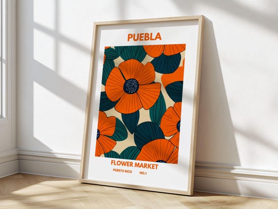 Flower Market Puebla Print Puerto Rico Travel Art Large Modern Poster Botanical Wall Art Green Wall Art Trendy Wall Art
