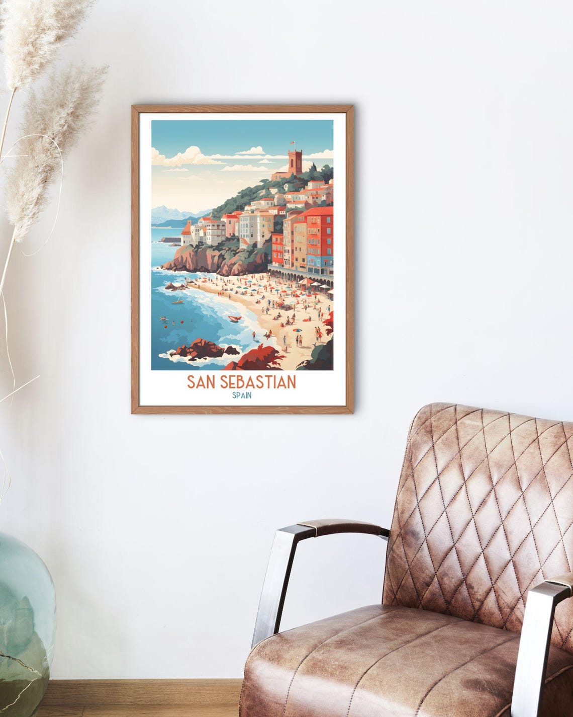 San Sebastian Spain Beach Cove Colorful Cliffs Bustling Shore Poster - Image 2