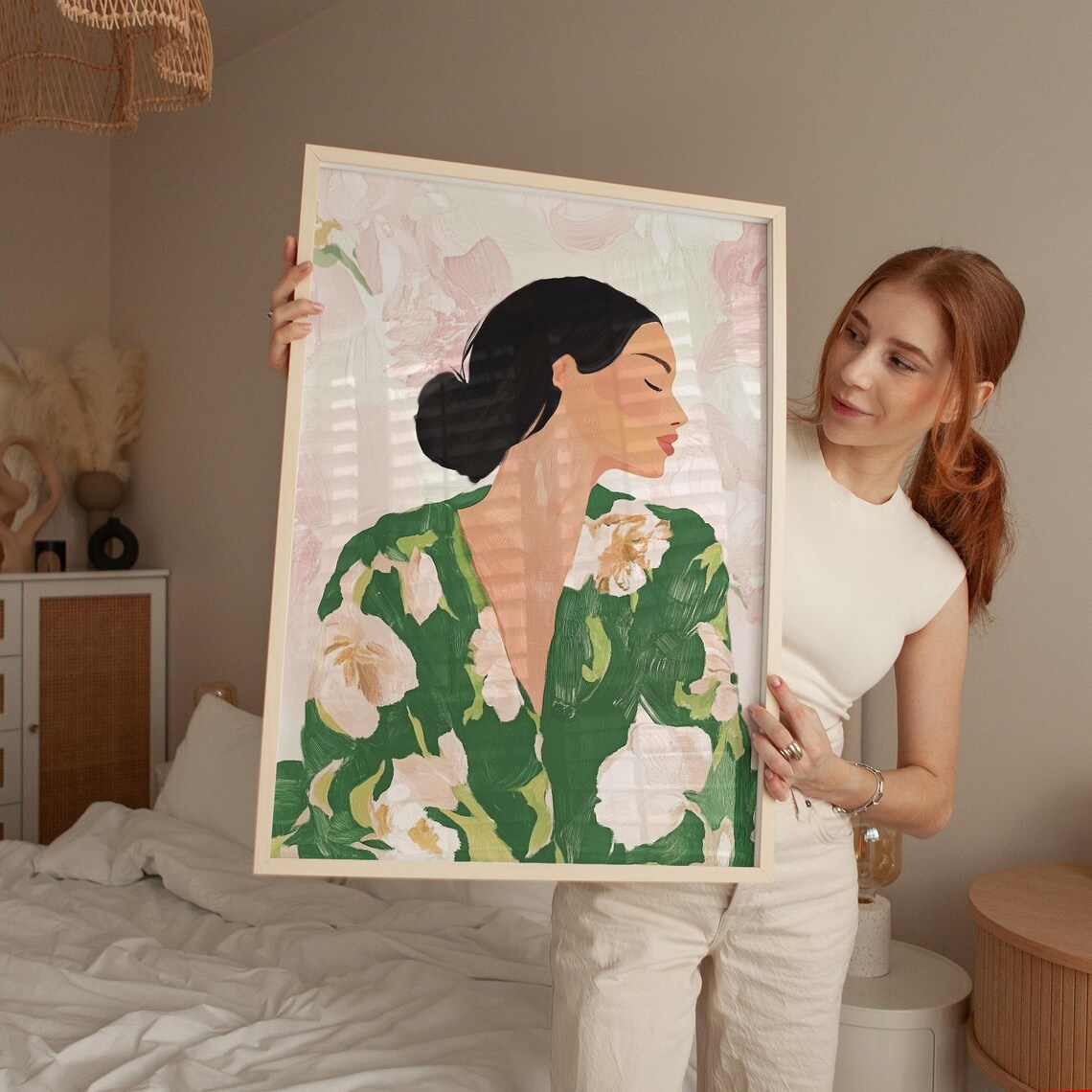 Elegant Woman Floral Portrait, Minimalist Art Print - Image 3