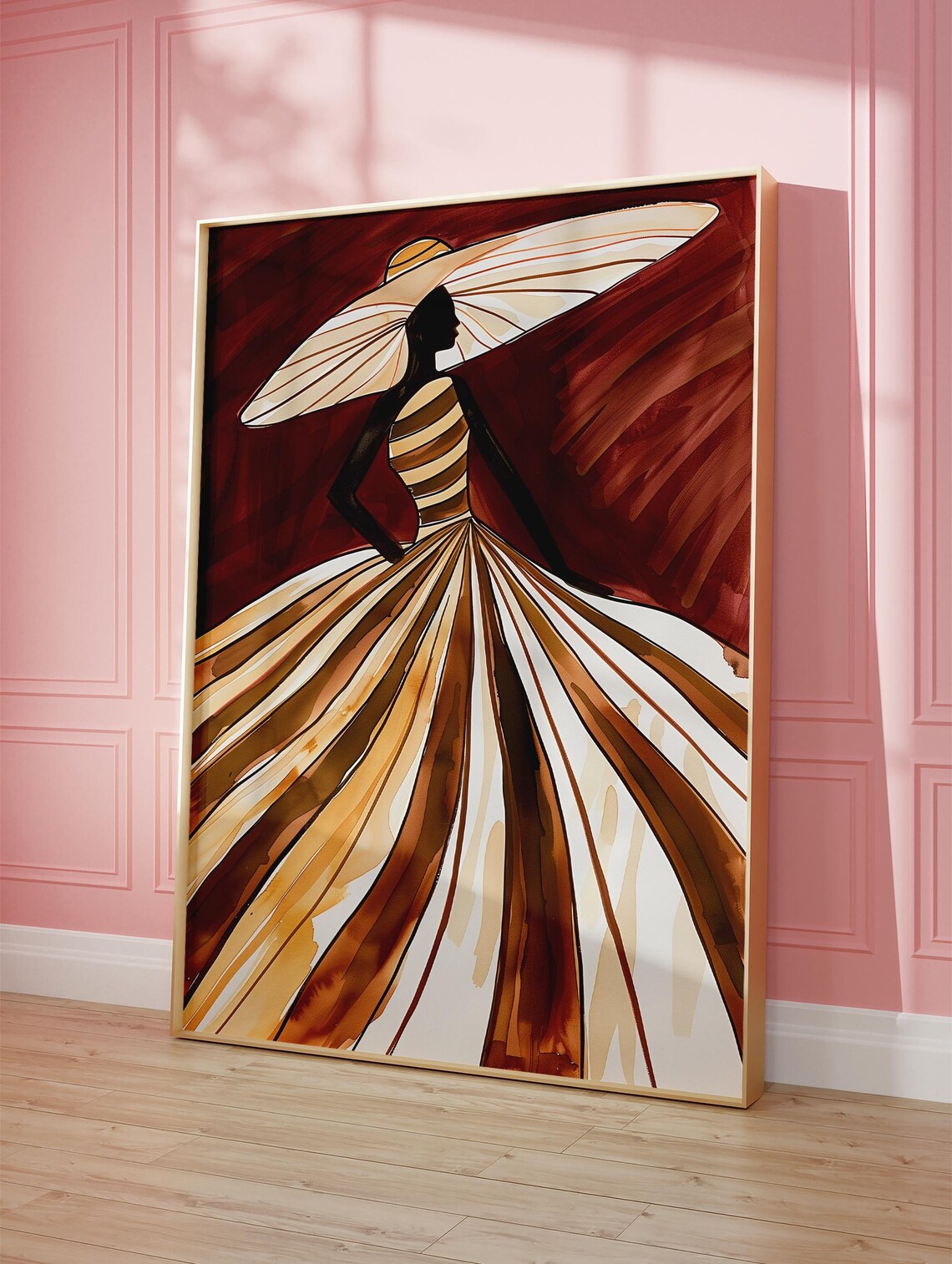Elegant Brown Striped Gown Fashion Illustration - Image 5