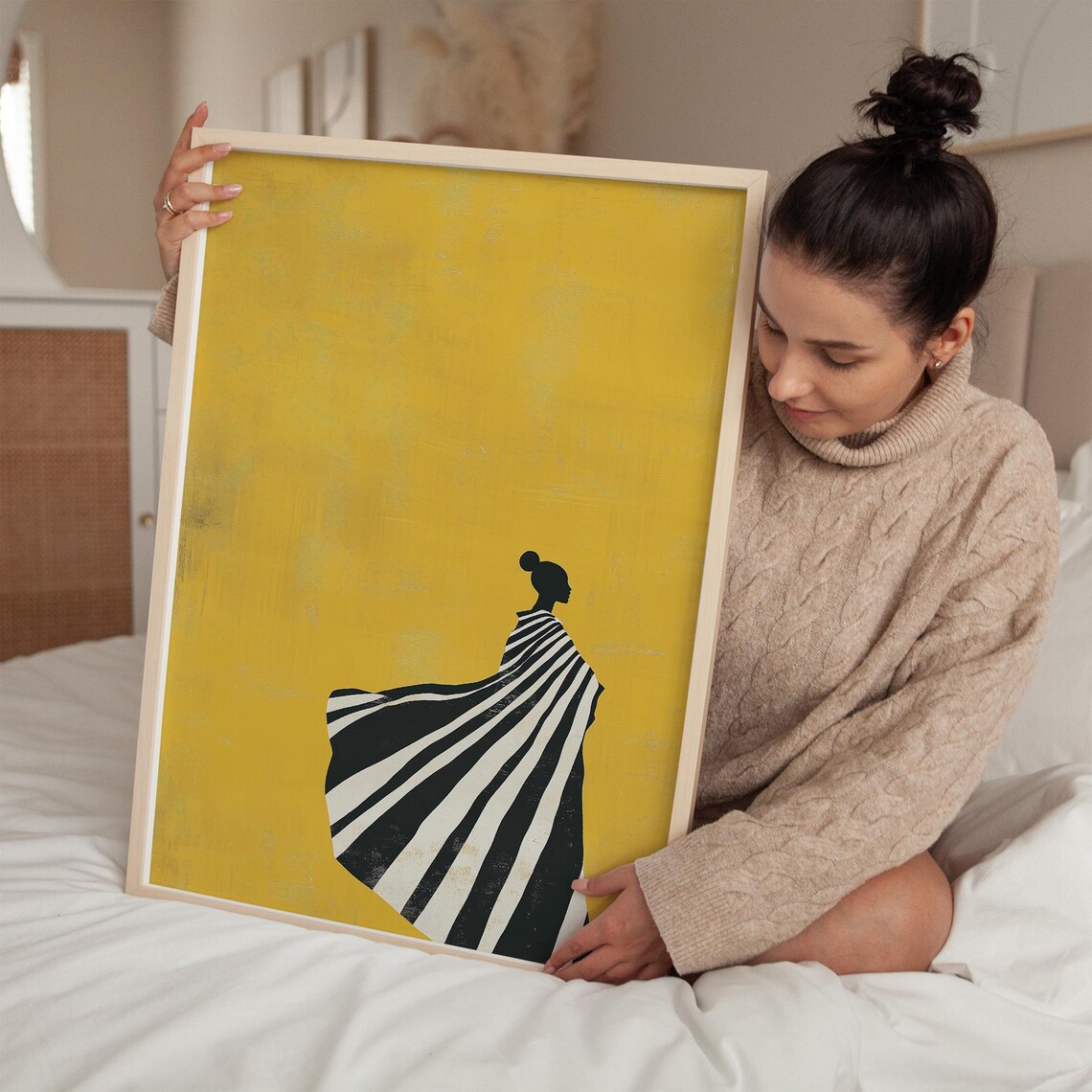 Modern African Woman Wall Art Yellow And Black Fashion Print Minimalist Artwork Contemporary Home Decor Stylish Poster - Image 2