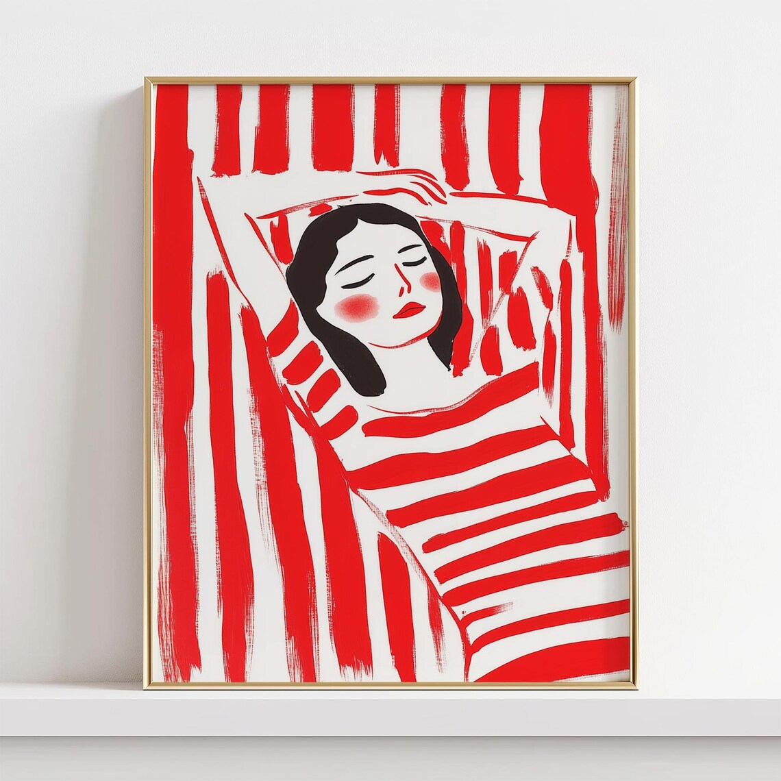 Red Striped Woman, Modern Abstract Female Figure - Image 2