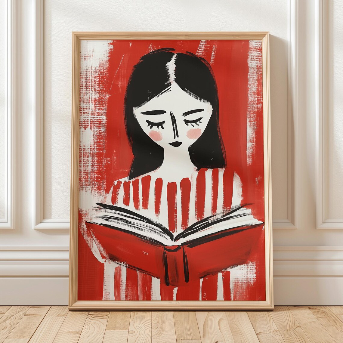 Woman Reading With Red Book, Minimalist Art Print
