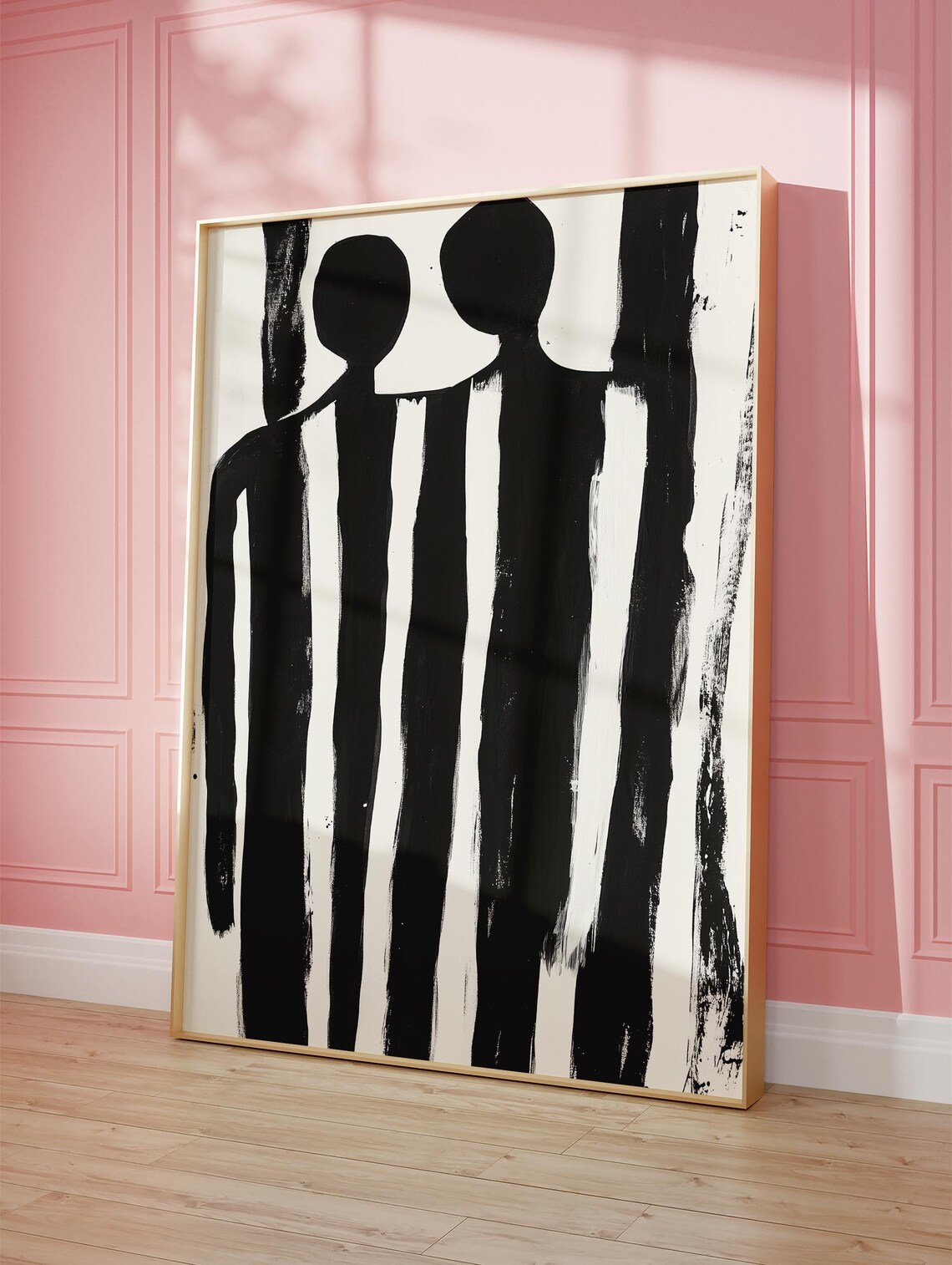 Minimalist Couple Silhouette in Black Stripe Figure Art Poster - Image 3