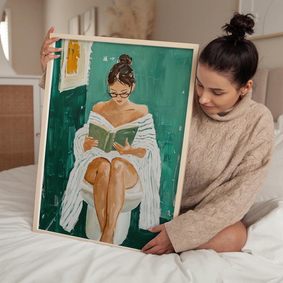 Relaxing Woman Reading, Minimalist Bathroom Art Print - Image 5