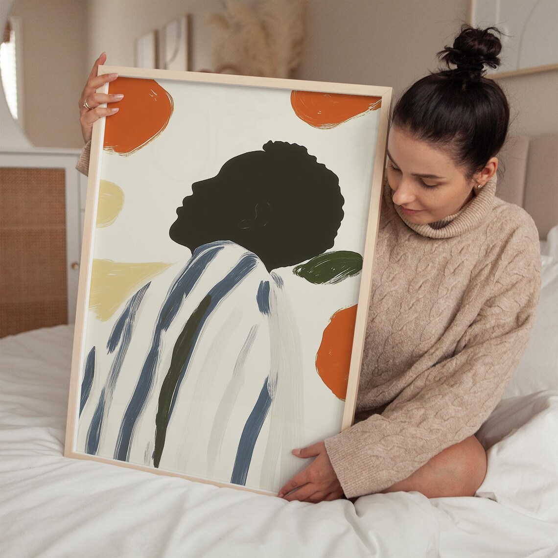 Afro Silhouette With Colorful Orbs, Minimalist Art Print - Image 2