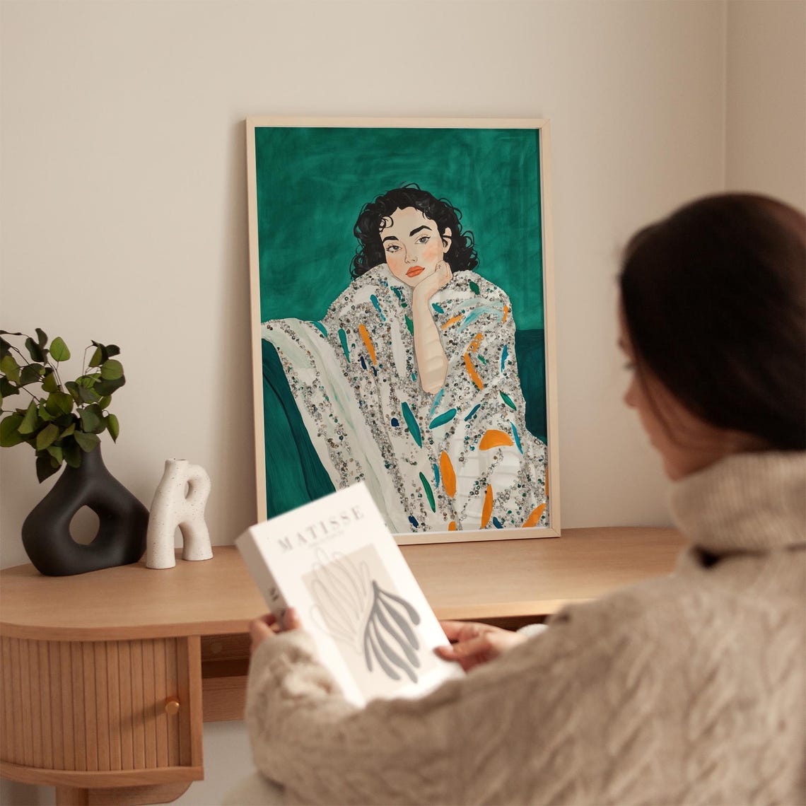 Elegant Woman Portrait Print Bold Illustration With Glitter Accents And Vibrant Colors For Artistic Wall Decor - Image 5