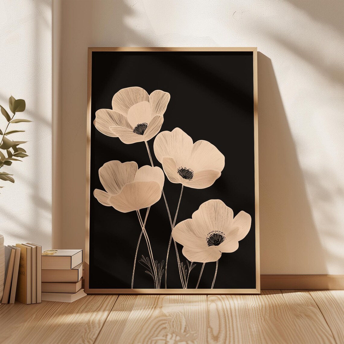 Minimalist Poppy Flower Botanical Line Drawing Poster