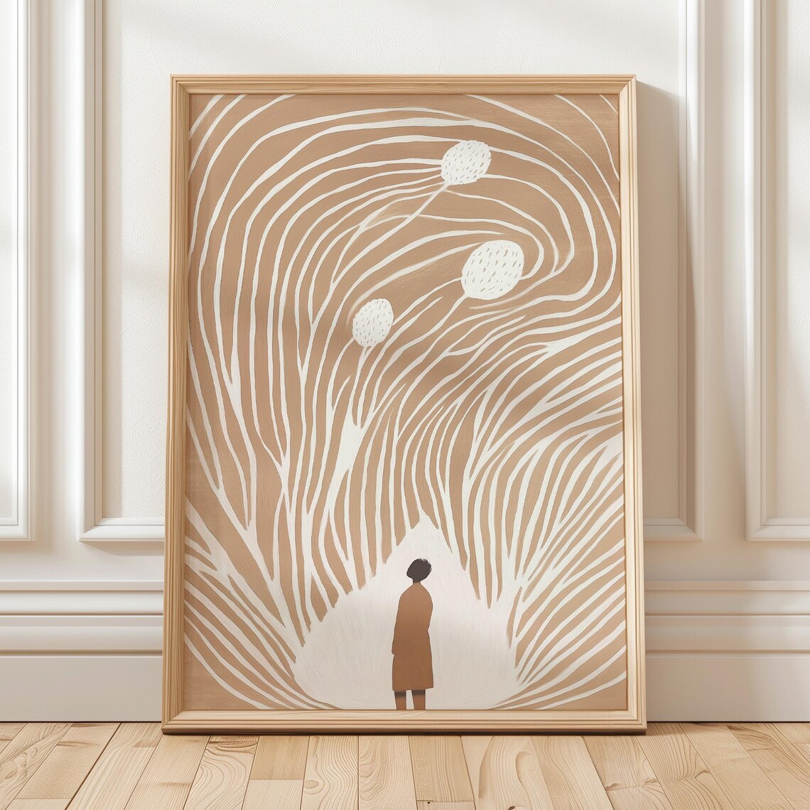Abstract Flowing Lines with Woman Silhouette Neutral Art Poster - Image 5