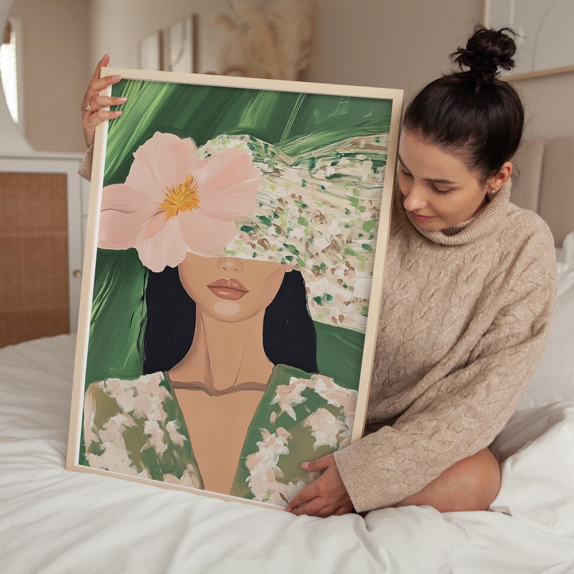 Elegant Woman With Floral Hat Abstract Art Print - Image 2