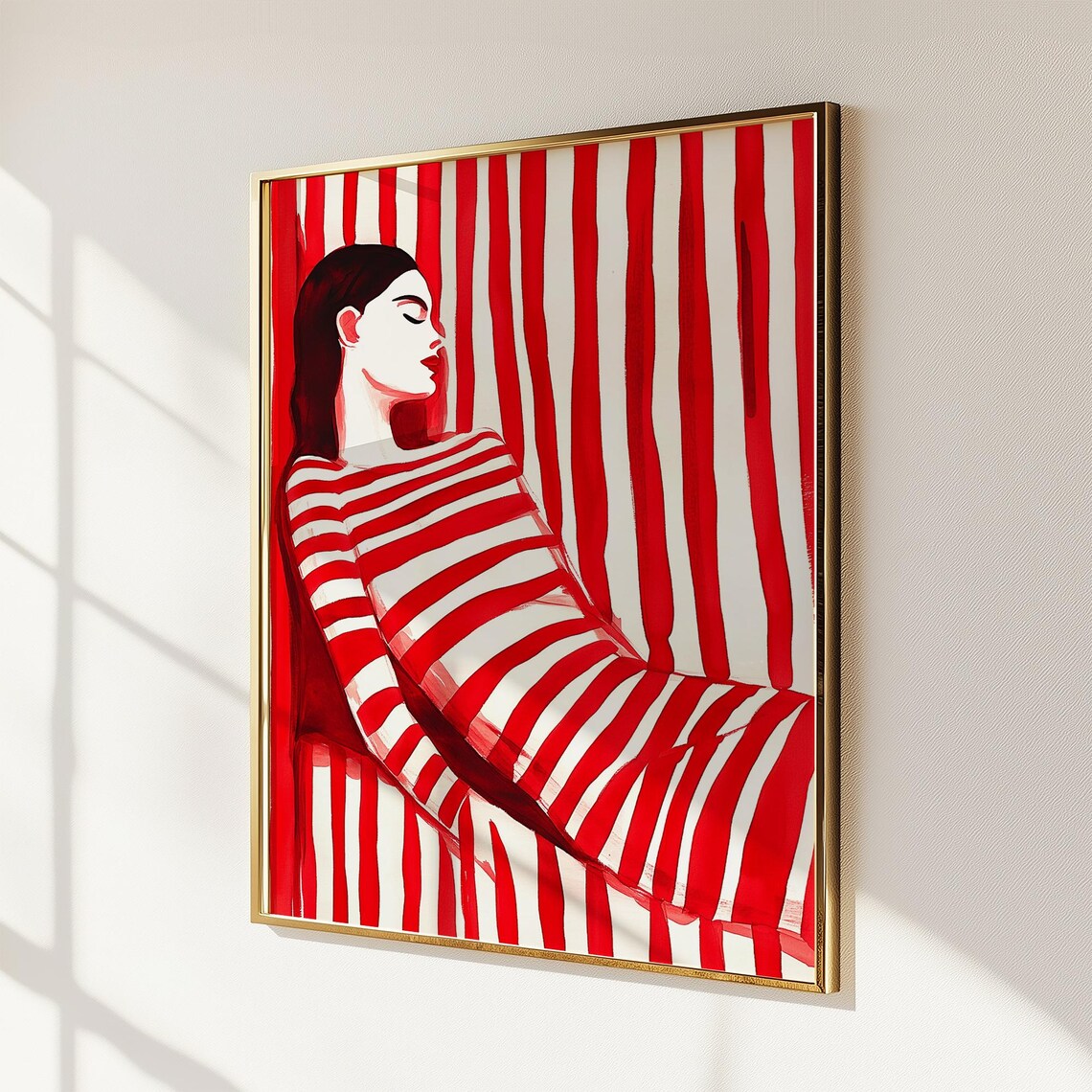 Woman in Red Striped Dress Bold Monochrome Abstract Female Poster - Image 2