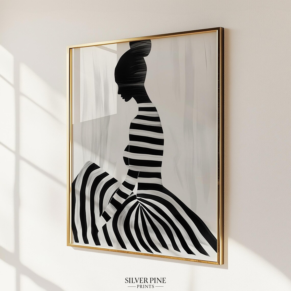 Seated Woman Profile with Topknot Radiating Striped Skirt Poster - Image 2