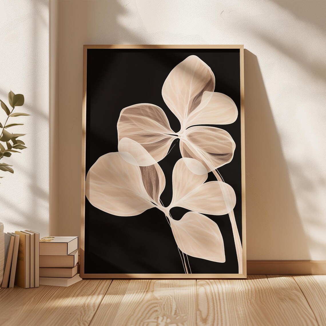 Beige Abstract Botanical Large Wall Art Minimalist Print Living Room Floral Illustration