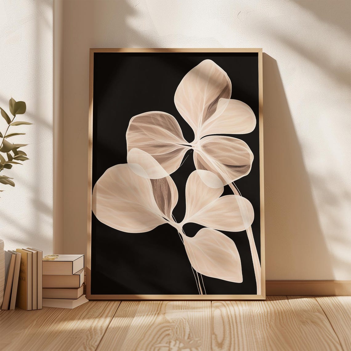 Translucent Cream Petals On Black Background Modern Floral Art Poster