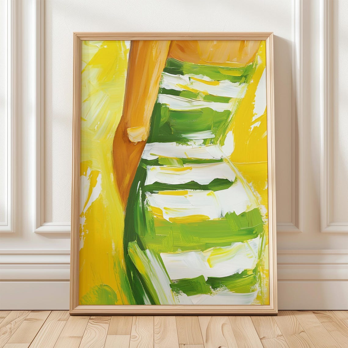 Green And Yellow Dress Art Print Abstract Striped Dress Wall Art Modern Fashion Painting Feminine Print