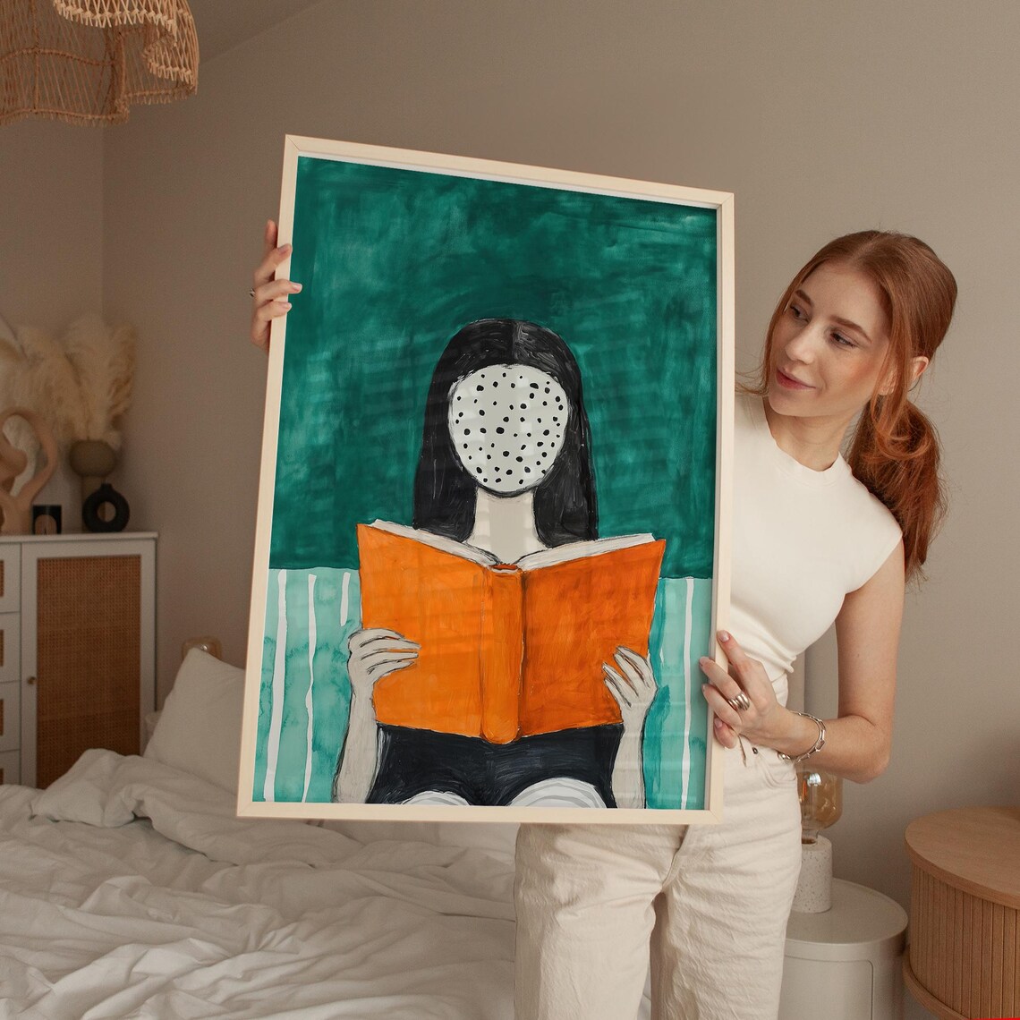 Abstract Reading Woman, Minimalist Book Lover Decor - Image 5