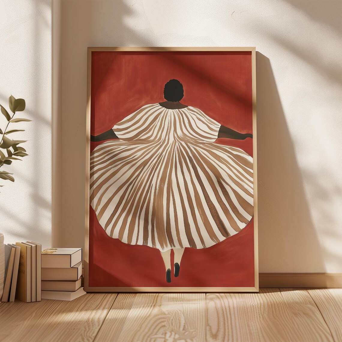 Woman In Flowing Striped Dress, Abstract Minimalist Art - Image 3