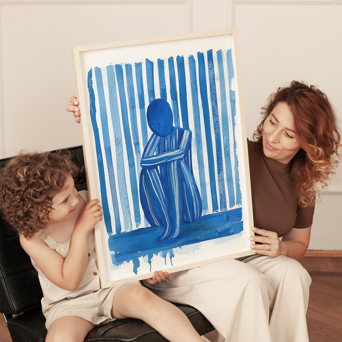 Abstract Blue Striped Figure, Modern Minimalist Art Print - Image 5