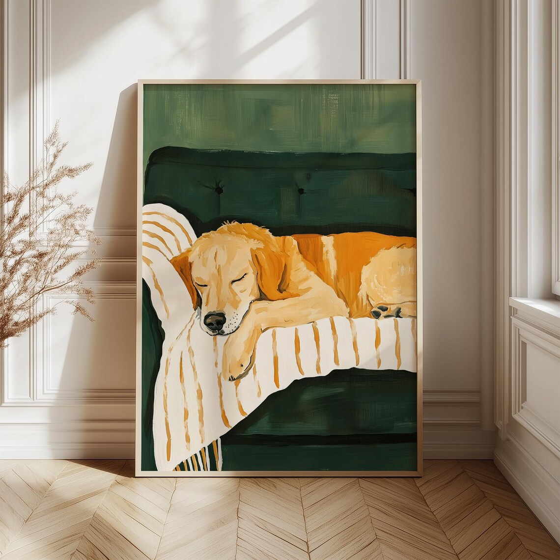 Golden Retriever Sleeping Art Print, Pet Portrait