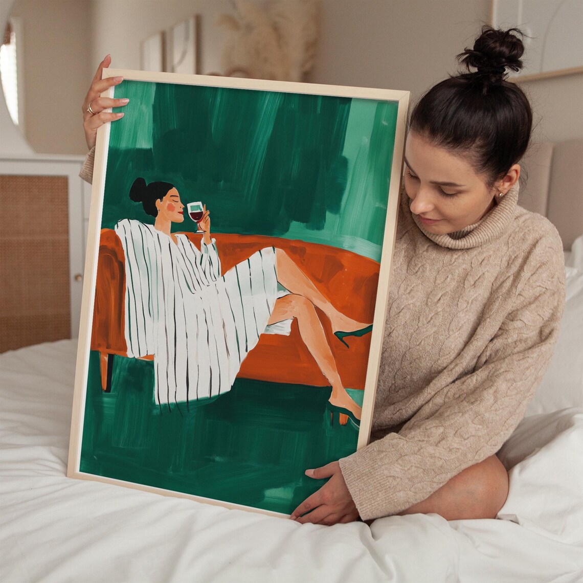 Modern Minimalist Woman, Wine Lover Illustration