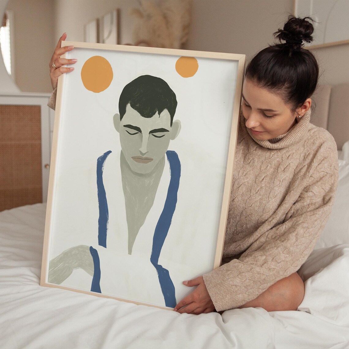 Calm Man In Blue Robe, Minimalist Figurative Art Print - Image 2