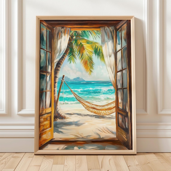 Tropical Beach Hammock Doorway View Vibrant Coastal Art Print