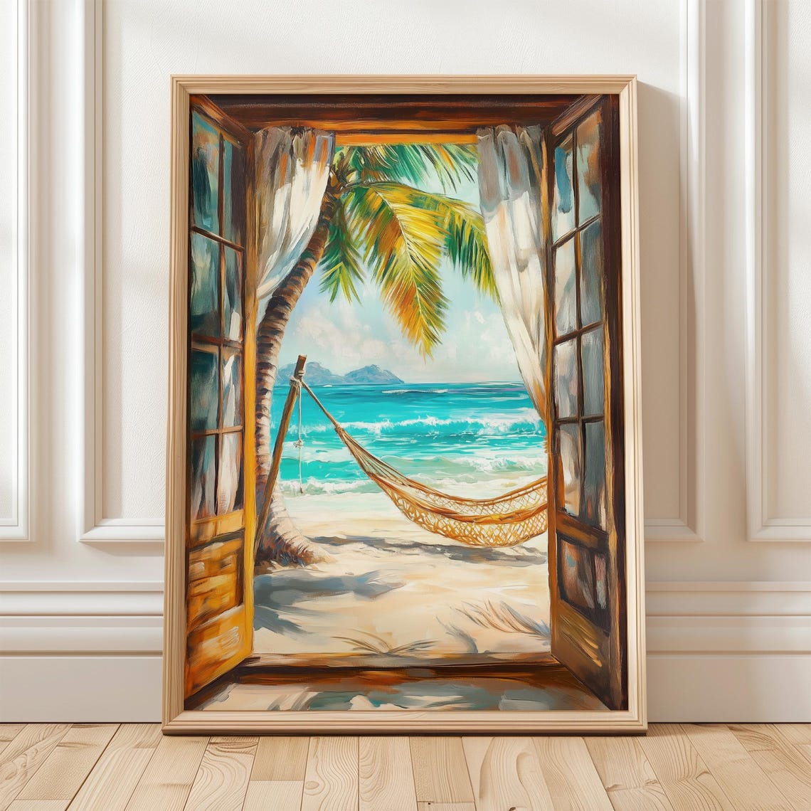 Tropical Beach Hammock Doorway View Vibrant Coastal Art Print