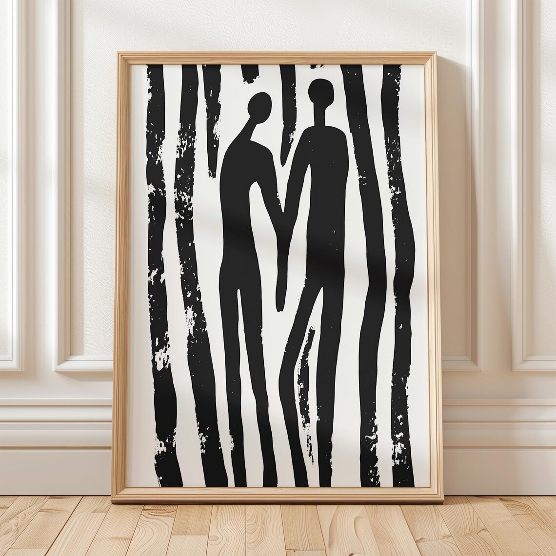 Abstract Couple, Minimalist Hand In Hand Silhouettes