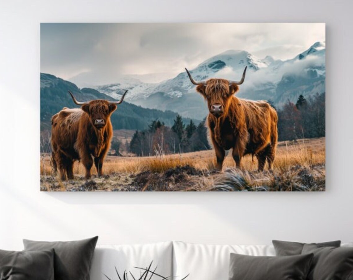Highland Cattle Nature Art Print, Farm Animal Decor