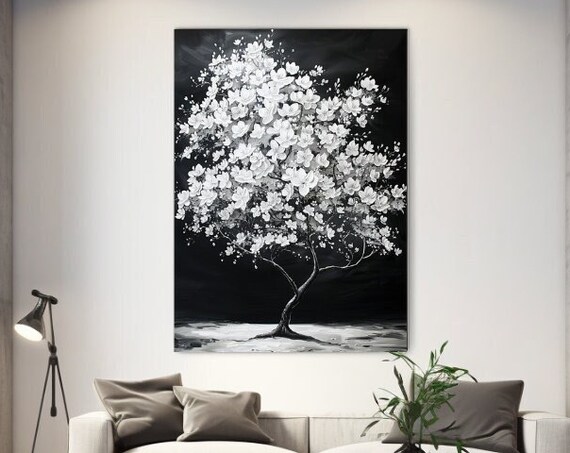 Black White Tree Painting I Abstract Print Picture Luxury Home Design Wall Art Gift Room Decor Wall Hanging