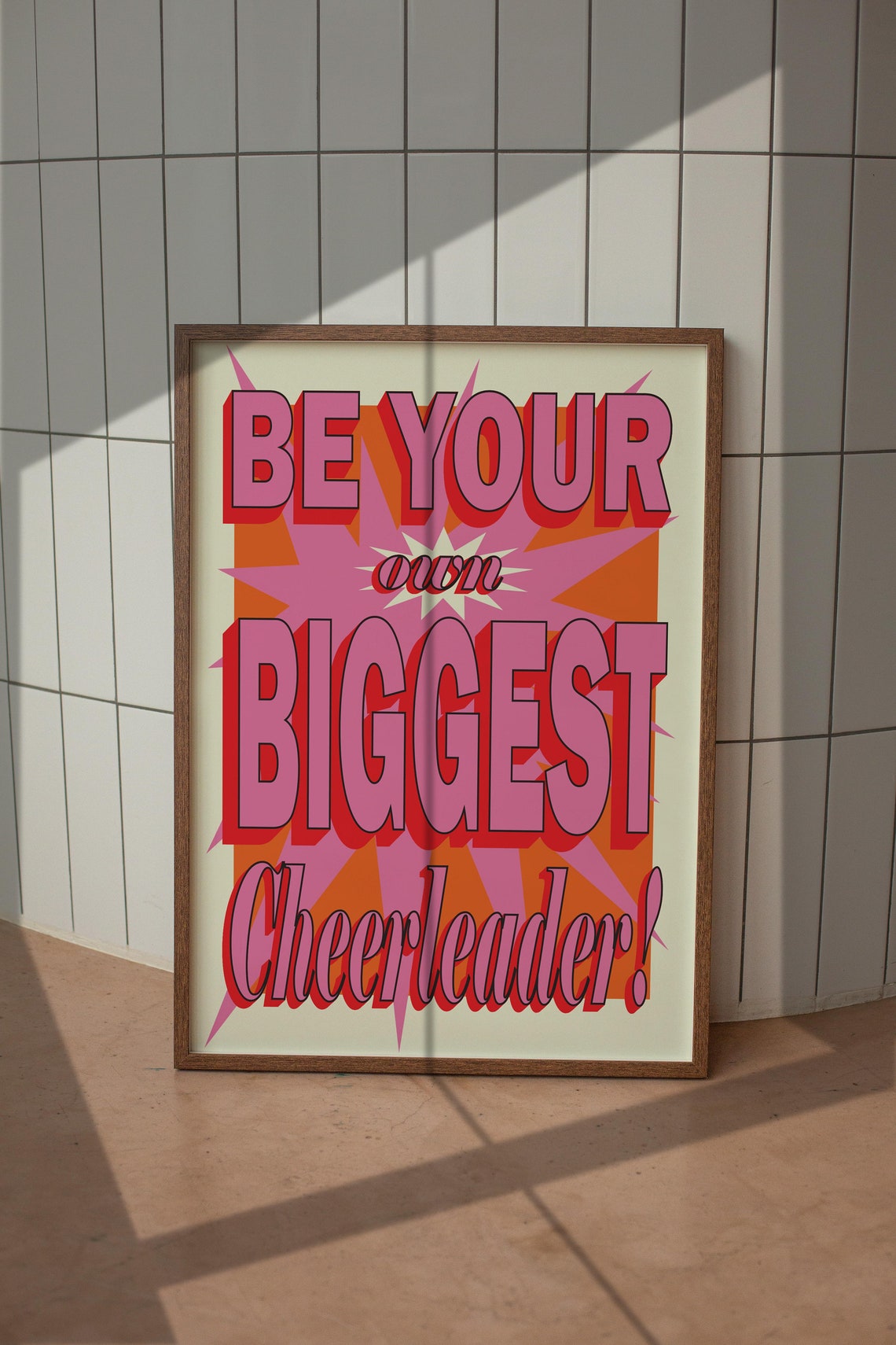 Be Your Own Biggest Cheerleader Retro Pink Burst Typography Poster - Image 5