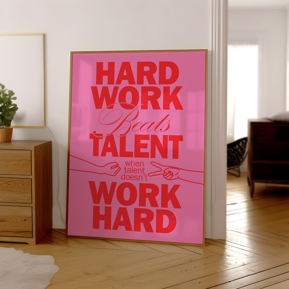 Hard Work Beats Talent Pink Red Motivational Quote Art Poster - Image 3